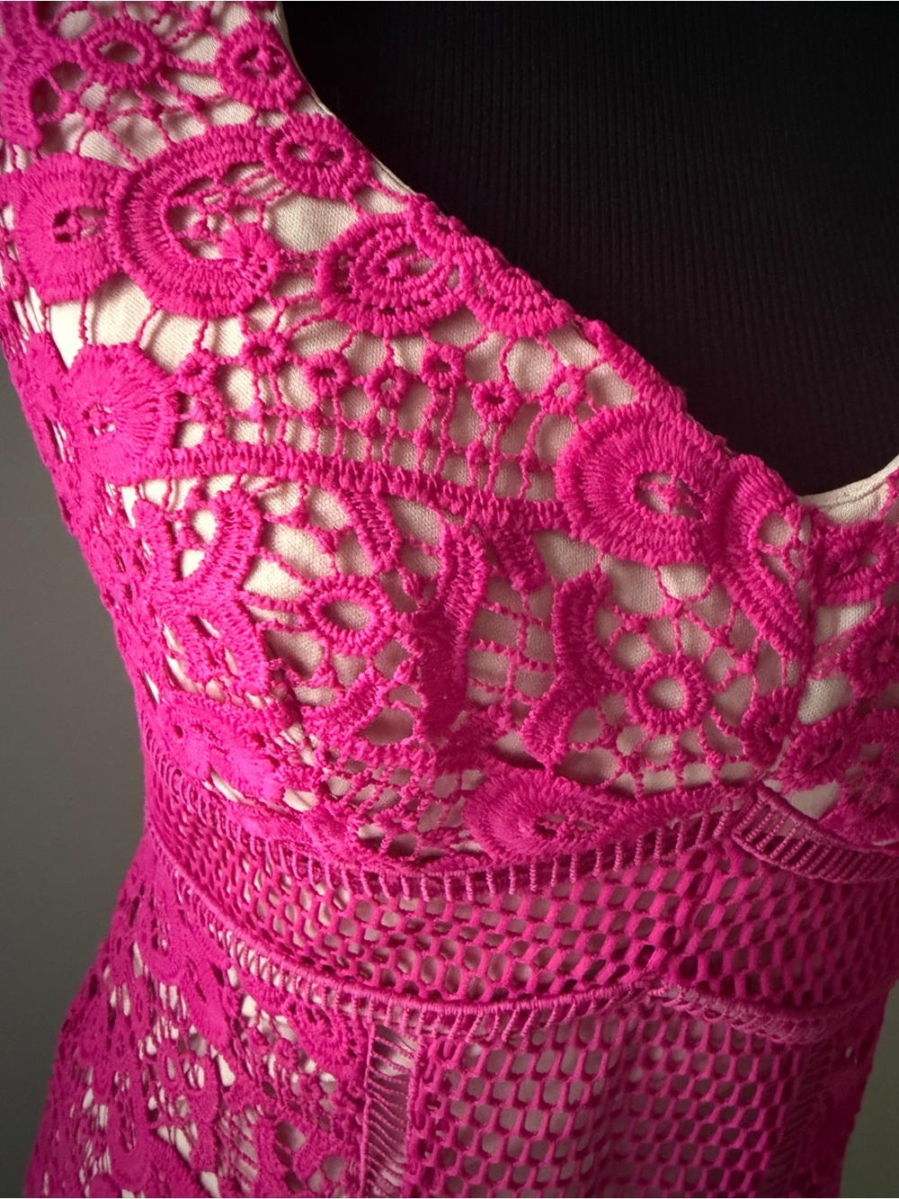 JAX Black Label Hot Pink Crochet Lace dress S